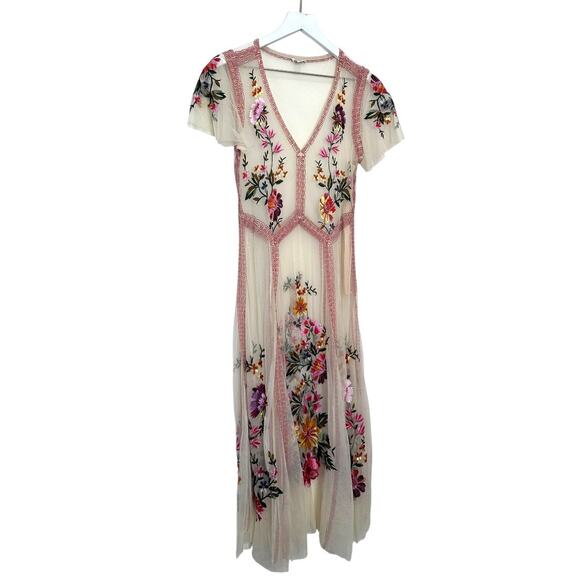 Sundance Cream Garden Soirée Embroidered Dress Maxi Dress Size SP - Picture 3 of 12
